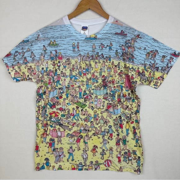 Other - Where’s Waldo Beach Scene T Shirt Youth XL Cartoon All Over Print Seek & Find